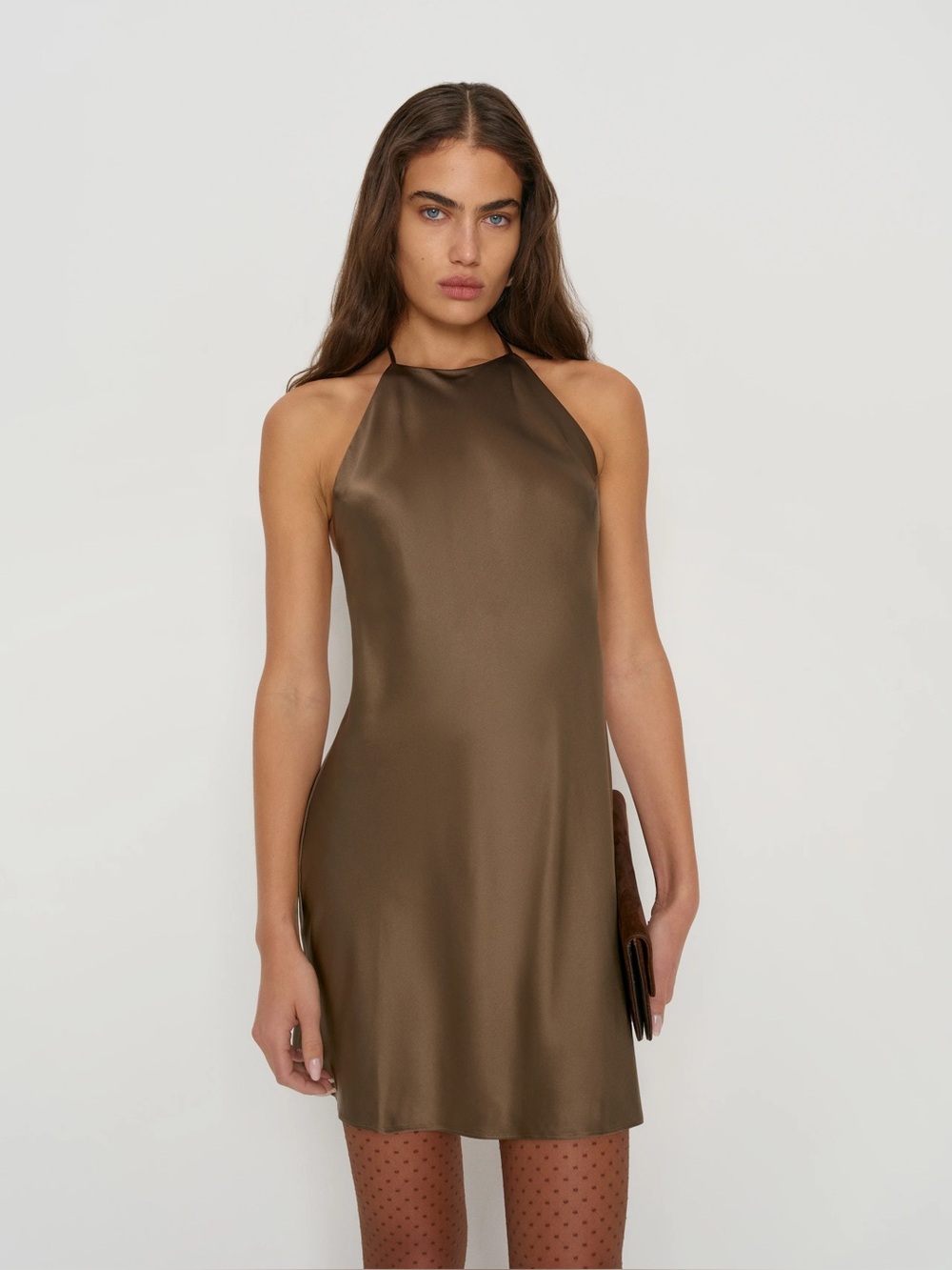 Reformation morel silk Halter Mini Dress